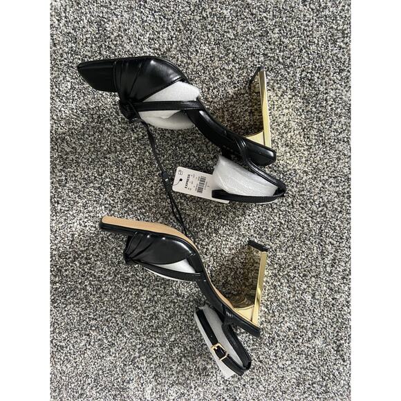 Women's Express Black and Gold Sculptural Heels Ankle Strap NEW Size 7 - Picture 3 of 5